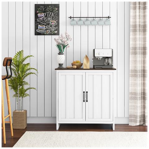 Credenza Cucina Moderna a 2 Ante con Ripiano Regolabile in Legno, 80x39.7x80cm, Bianco - Foto 6