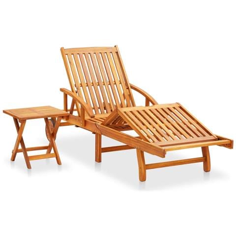 Sdraio Da Giardino Con Tavolino E Cuscino In Massello Di Acacia - Foto 1