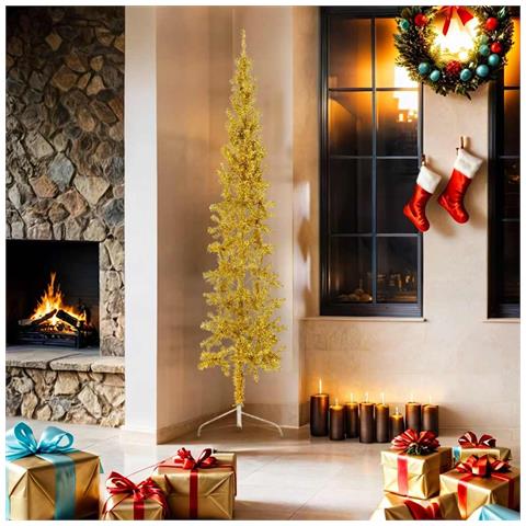 Lusso Casadino - Albero Natale Artificiale Sottile A Metà Con Supporto Oro 180cm - Foto 1