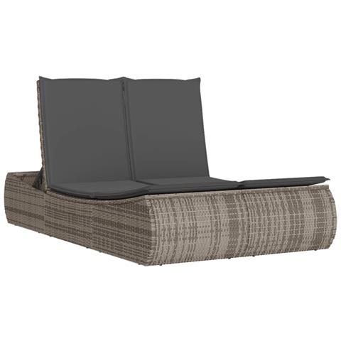 Lettino Prendisole Doppio con Cuscini Grigio in Polyrattan - Foto 1