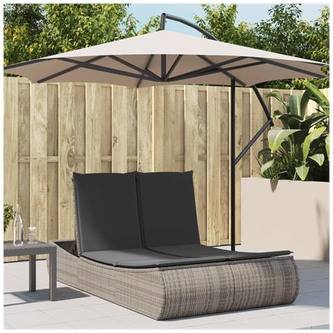 Lettino Prendisole Doppio con Cuscini Grigio in Polyrattan - Foto 2