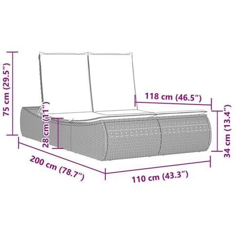 Lettino Prendisole Doppio con Cuscini Grigio in Polyrattan - Foto 9