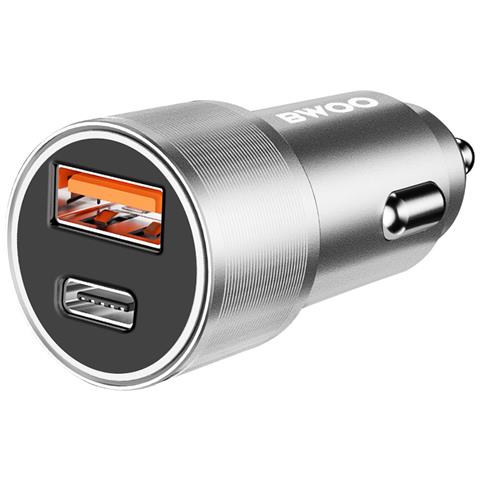 Caricatore Accendisigari 38w Usb-c + Usb Ricarica Rapida Led, Argento - Foto 1