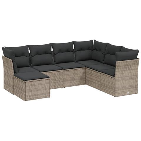 Set Divani da Giardino 7 pz con Cuscini Grigio in Polyrattan - Foto 1
