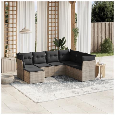 Set Divani da Giardino 7 pz con Cuscini Grigio in Polyrattan - Foto 2