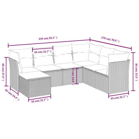 Set Divani da Giardino 7 pz con Cuscini Grigio in Polyrattan - Foto 4