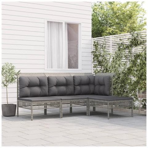 Set Divani da Giardino 4 pz con Cuscini in Polyrattan Grigio - Foto 2