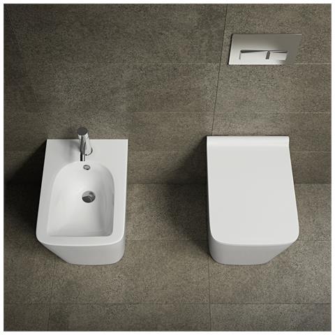 Sanitari Filo Pavimento Wc, Bidet, Copriwater Soft-close Scirocco Bianco - Foto 2