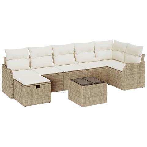 Set Divano da Giardino con cuscino 8 pcs Beige Poly Rattan - Foto 1