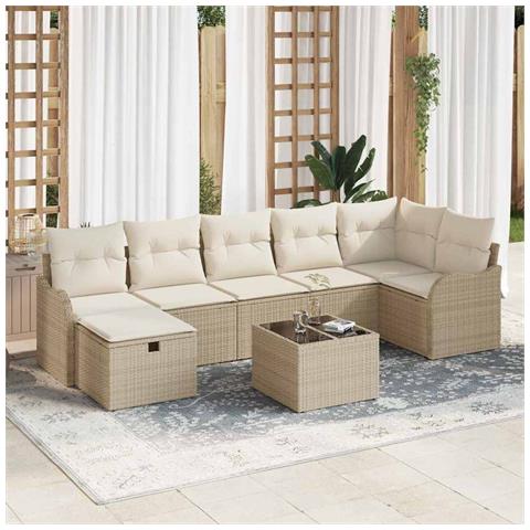 Set Divano da Giardino con cuscino 8 pcs Beige Poly Rattan - Foto 2