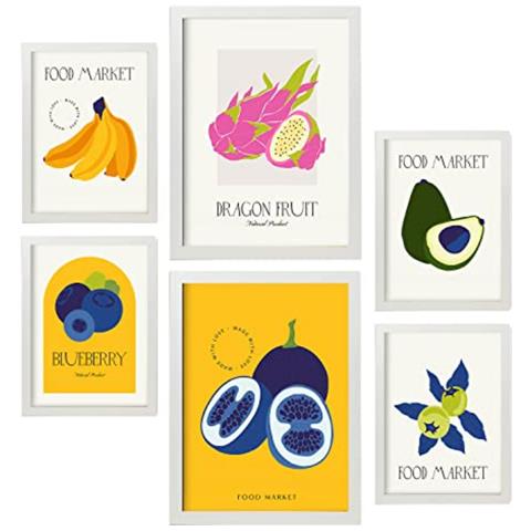 Set Di 6 Stampe Cibo E Nutrizione Bacche Natura E Stampe Botaniche Per L'interior Design A3 & A4 Cornice Bianca - Foto 1