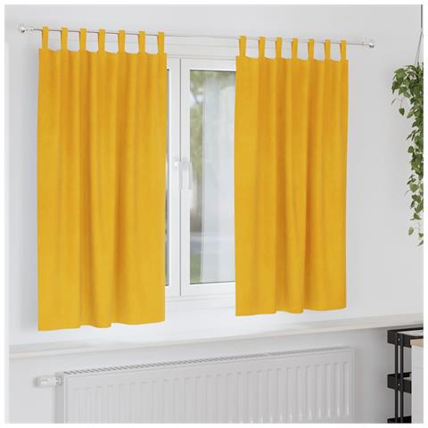 Tende con tende 2 pcs Giallo senape 140 x 175 cm Velluto - Foto 2