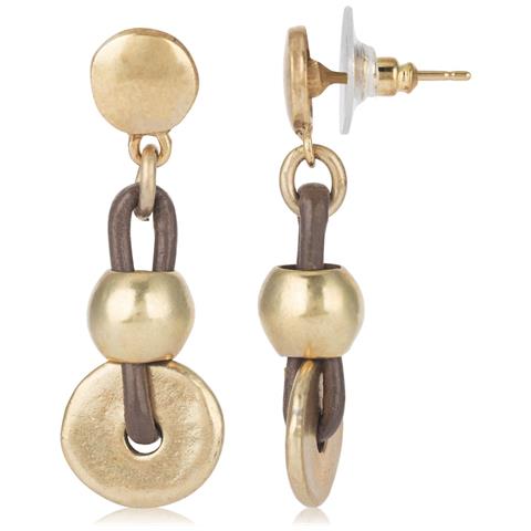 Orecchino In Pelle Dorata, Pelle Marrone ""base"" - Foto 1