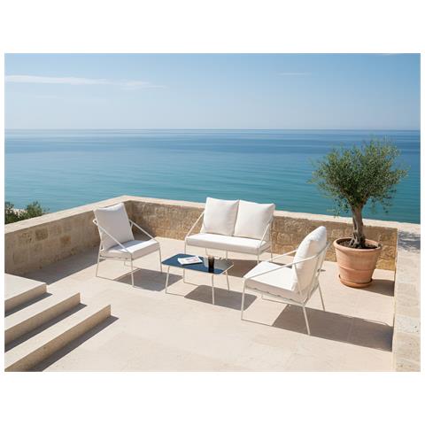 Set Da Giardino Con Tavolo 4 Posti Ustica Metallo Bianco - Foto 1