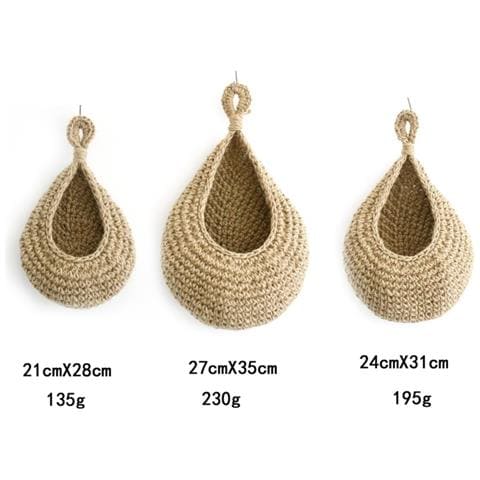 Cesto Appeso In Corda Di Cotone Intrecciata A Mano - Macramè Canapa - Set Da 3 Khaki - Foto 2