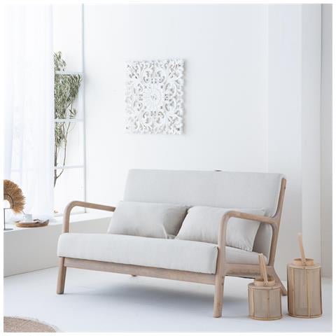 Divano In Legno Con Rivestimento Panna 122x85x34/74h - Foto 2