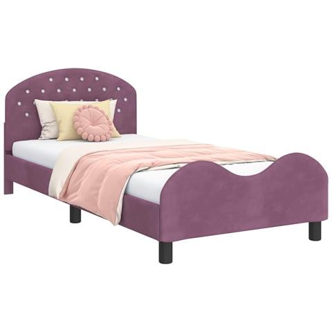 Struttura letto bambini con testata Viola 90 x 200 cm Velluto - Foto 1
