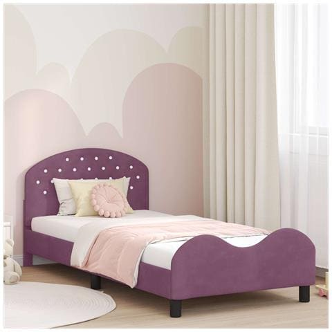 Struttura letto bambini con testata Viola 90 x 200 cm Velluto - Foto 2