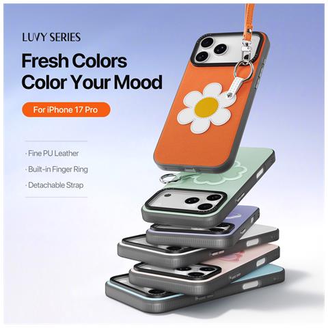 Cover per iPhone 17 Pro - PC+Pelle /PU, Arancione, Con Anillo - Foto 2