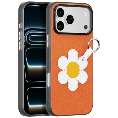Cover per iPhone 17 Pro - PC+Pelle /PU, Arancione, Con Anillo - Foto 1