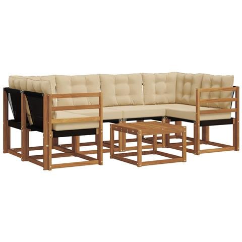 Set di divani da esterno con cuscino 7 pcs Naturale e Beige - Foto 1