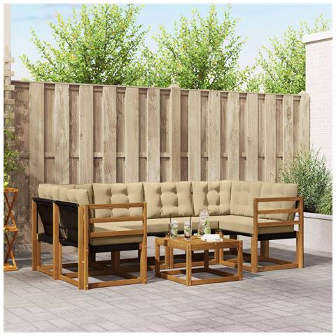 Set di divani da esterno con cuscino 7 pcs Naturale e Beige - Foto 2
