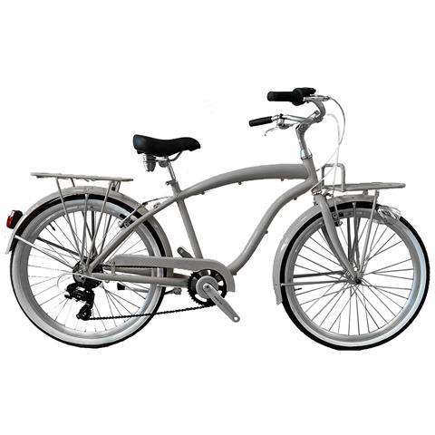 Bici Alluminio Da Uomo Misura 26 City Bike Bicicletta Beach Cruiser Stile Americano Cambio 7v Completa Di Accessori Luci A Led - 46 Grigio Taurus - Foto 1