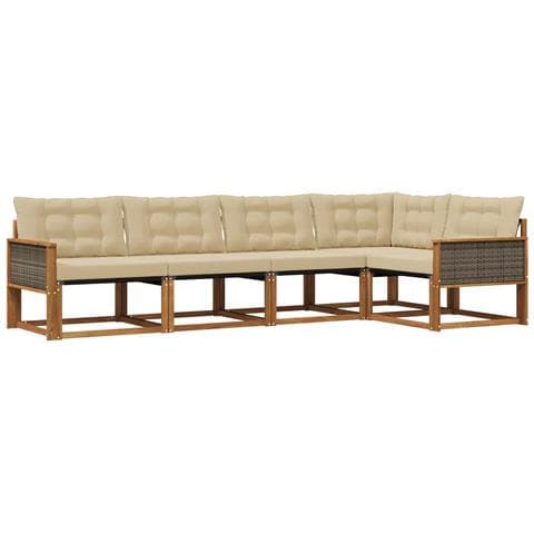 Set di divani da esterno con cuscino 5 pcs Naturale e Beige - Foto 1
