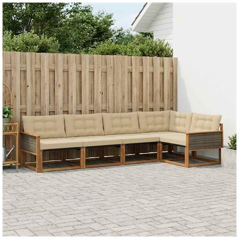 Set di divani da esterno con cuscino 5 pcs Naturale e Beige - Foto 2
