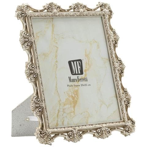 Cornice Portafoto Florence Argento Barocca Con Rose E Volute 20x25 Cm - Foto 1