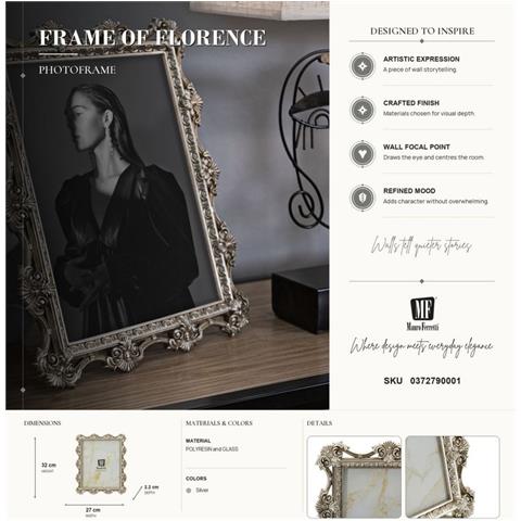 Cornice Portafoto Florence Argento Barocca Con Rose E Volute 20x25 Cm - Foto 7