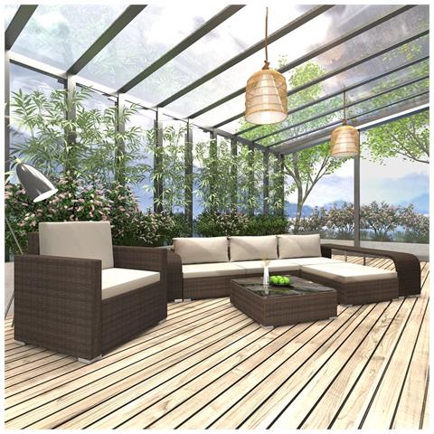 Set Divani da Giardino 8 pz con Cuscini in Polyrattan Marrone - Foto 2