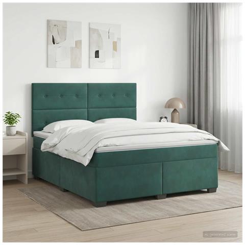 Letto box spring con materasso Verde Scuro 140 x 200 cm Velluto - Foto 2