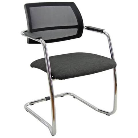 Sedia Visitatore Con Slitta Lithium Ltltn - Schienale In Rete Nero - Rivestimento Eco Grigio Chiaro- Ltltn / ei - Foto 1