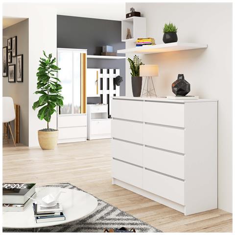 Cassettiera K120, 8 cassetti, 120x40x99 cm, Colore Bianco - Foto 8