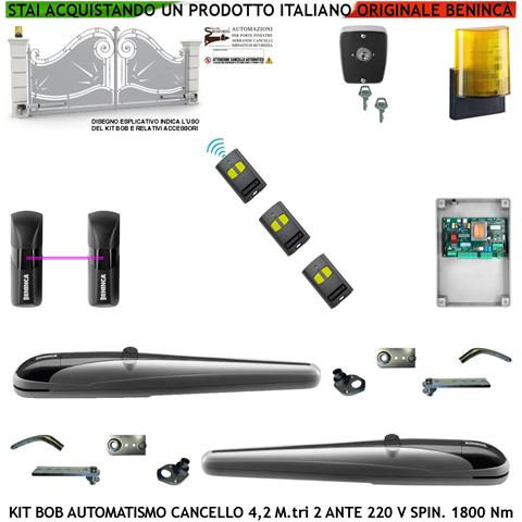 Kit Bob Automatismo Cancello 4,2 Metri 2 Ante Motori Elettromeccanici 230 V Corsa 325 Mm Spinta 1800 Nm Sblocco A Chiv - Foto 1