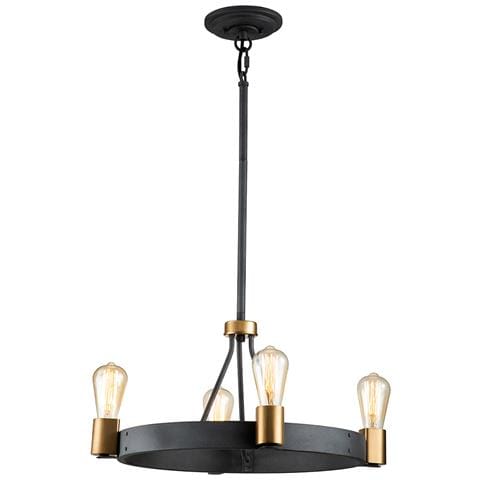 Lampadario Industrial Nordico Silas Acciaio Zinco Antico Ottone 4 Luci E27 - Foto 1