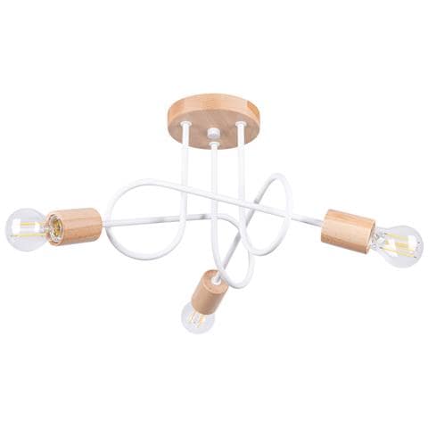 Lampadario Ember 3 Bianco Sl. 1474 - Minimalista Lampadario Bianco /legno Naturale 26x14x56 Cm - Foto 1