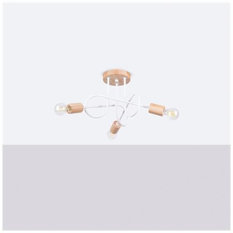 Lampadario Ember 3 Bianco Sl. 1474 - Minimalista Lampadario Bianco /legno Naturale 26x14x56 Cm - Foto 2