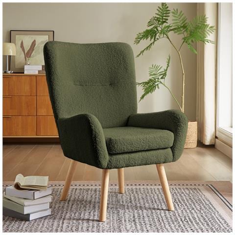 Poltrona Scandinava Moderna Gaïa Tessuto Spugna Kaki - Foto 1