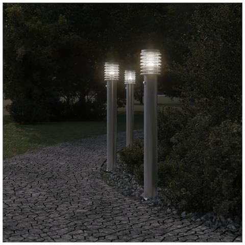 Lampada da Terra per Esterni Sensore Argento 3 pz 110cm Acciaio - Foto 2
