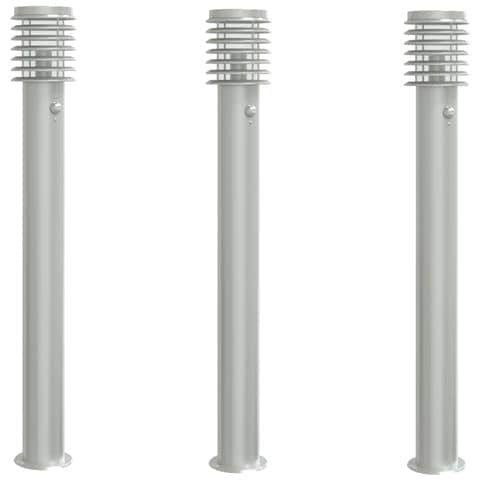 Lampada da Terra per Esterni Sensore Argento 3 pz 110cm Acciaio - Foto 1
