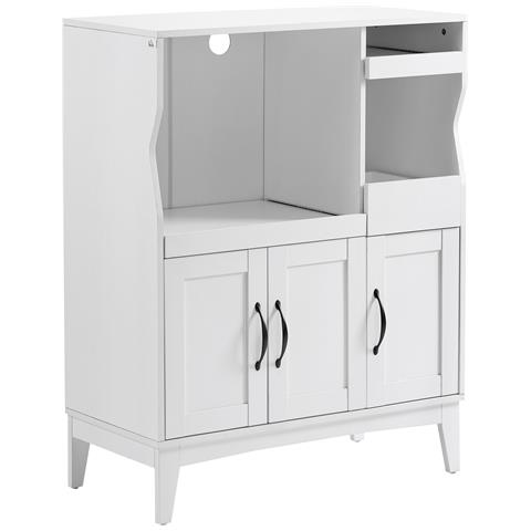 Credenza Cucina Salvaspazio con 2 Armadietti e 2 Ripiani Estraibili in Legno, 84x39x109 cm, Bianco - Foto 1