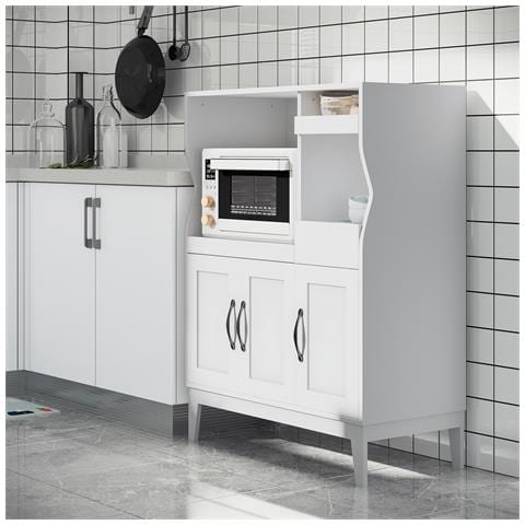 Credenza Cucina Salvaspazio con 2 Armadietti e 2 Ripiani Estraibili in Legno, 84x39x109 cm, Bianco - Foto 2