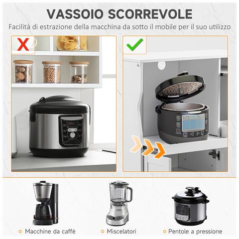 Credenza Cucina Salvaspazio con 2 Armadietti e 2 Ripiani Estraibili in Legno, 84x39x109 cm, Bianco - Foto 6