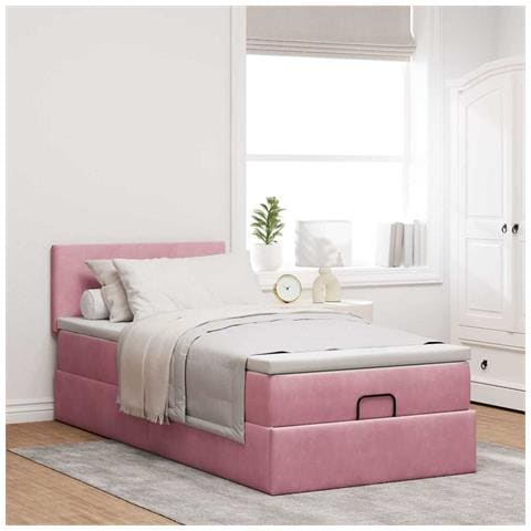 Struttura Letto Pouf Con Materasso Rosa 90x190 Cm In Velluto - Foto 3