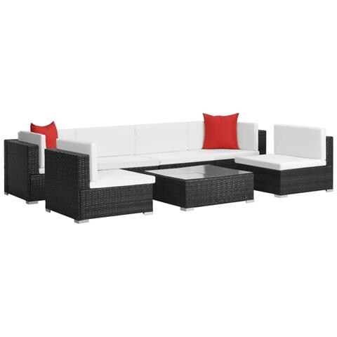 Lusso Casadino -  Set Divani Da Giardino 7 Pz Con Cuscini In Polyrattan Nero - Foto 2