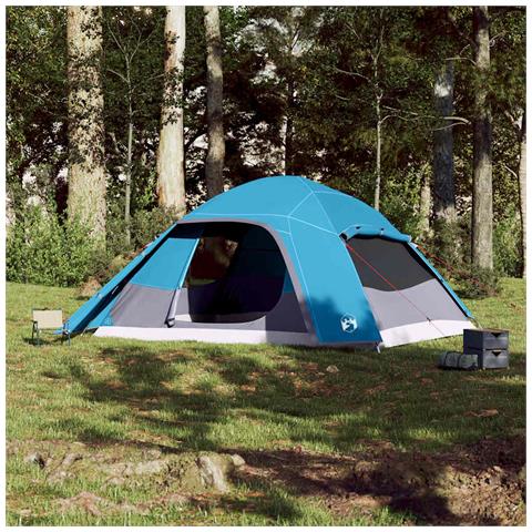 Tenda da Campeggio a Cupola per 4 Persone Blu Impermeabile - Foto 2