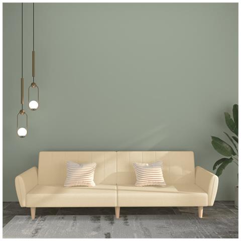 Divano Letto a 2 Posti Crema in Tessuto - Foto 2