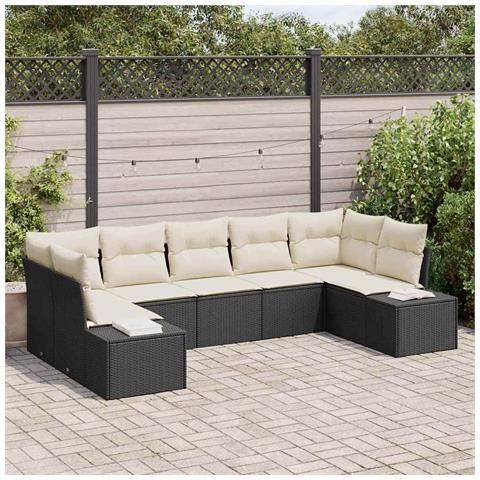 Set di divani da giardino di 7 pezzi con cuscini in polyrattan nero - Foto 2